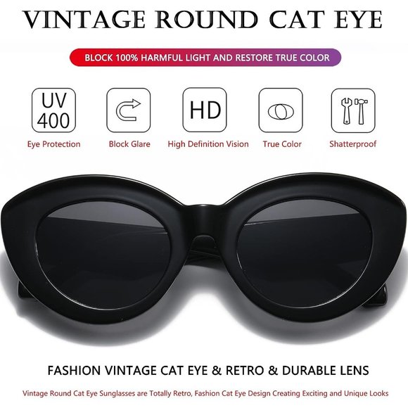 Women Oversized Cute Oval Thick Frame Retro Style Shades Cat Eye Sunglasses